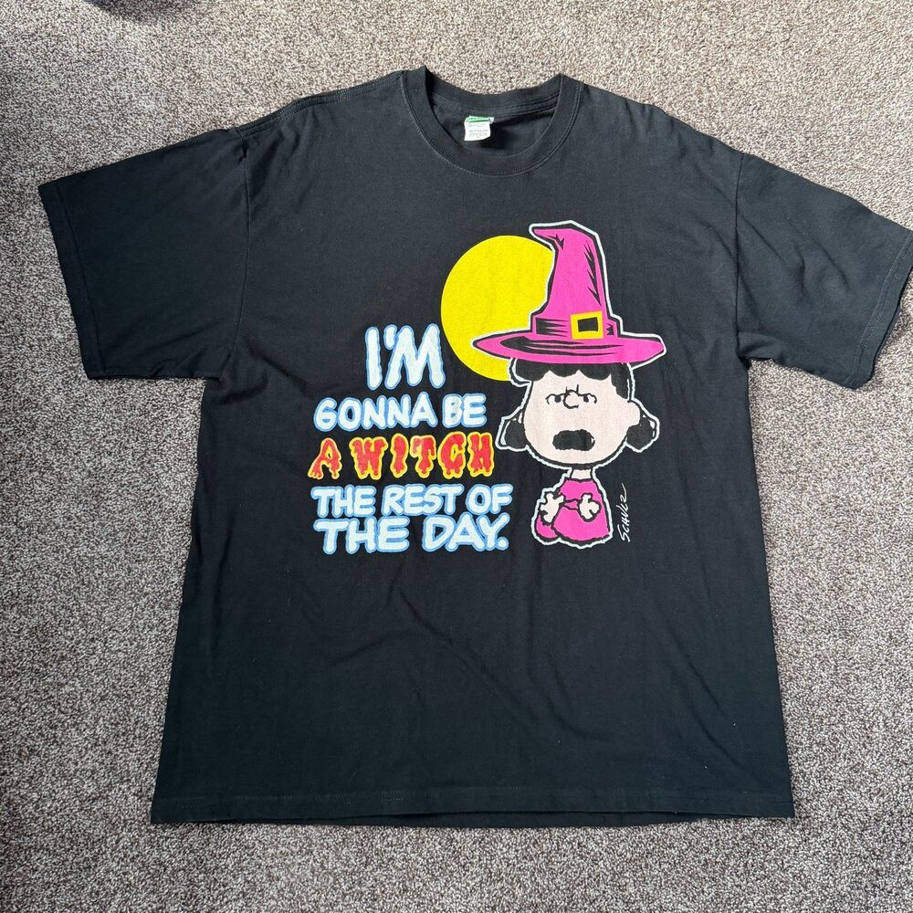 Vintage Peanuts Lucy Van Pelt Halloween T-Shirt Witch Black Graphic Tee